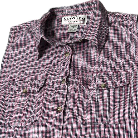 Vintage 1990s Green Plaid Cotton Sleeveless Shirt Button Up Summer Top / Medium - Picture 2 of 5